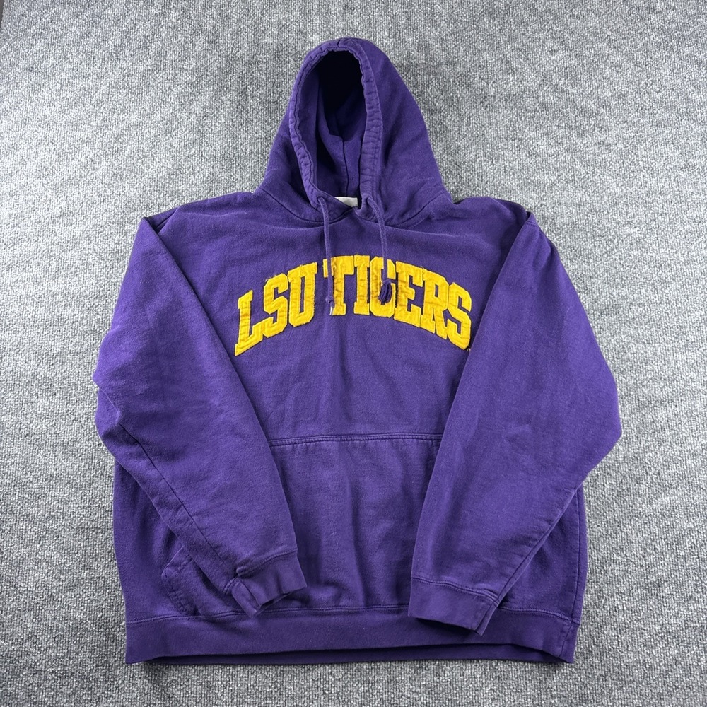 LSU Tigers Hoodie Men XL Purple Pullover Sweatshirt Logo NCAA College Red Oak